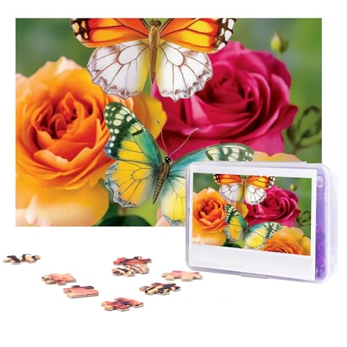 GFLFMXZW Puzzles, 500 Teile, personalisierbar, Frühlings-, Schmetterlings-, Rosen-, Blumen-Fotopuzzle, herausforderndes Bild, Puzzle für Erwachsene, personalisierbares Puzzle mit Aufbewahrungstasche von GFLFMXZW