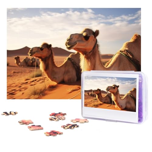 GFLFMXZW Puzzles, 500 Teile, personalisierbar, Kamelruhe, Wüste, Fotopuzzle, herausforderndes Bild, Puzzle für Erwachsene, personalisierbares Puzzle mit Aufbewahrungstasche (38,1 x 25,9 cm) von GFLFMXZW