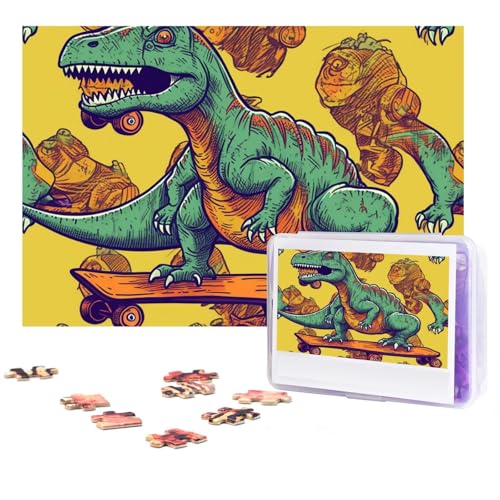 GFLFMXZW Puzzles, 500 Teile, personalisierbar, Skateboard, Dinosaurier-Fotopuzzle, herausforderndes Bild, Puzzle für Erwachsene, personalisierbares Puzzle mit Aufbewahrungstasche (38,1 x 25,9 cm) von GFLFMXZW