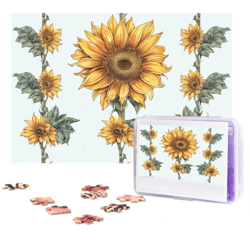 GFLFMXZW Puzzles, 500 Teile, personalisierbar, Sonnenblume, handbemalt, Blumenfotopuzzle, herausforderndes Bild, Puzzle für Erwachsene, personalisierbares Puzzle mit Aufbewahrungstasche (38,1 x 25,9 von GFLFMXZW