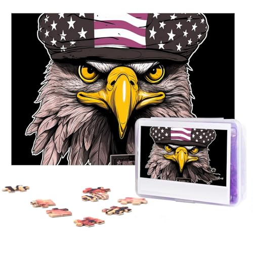 GFLFMXZW Puzzles, 500 Teile, personalisierbar, US-Flagge, Adler, Fotopuzzle, anspruchsvolles Bilderpuzzle für Erwachsene, personalisierbares Puzzle mit Aufbewahrungstasche (38,1 x 25,9 cm) von GFLFMXZW