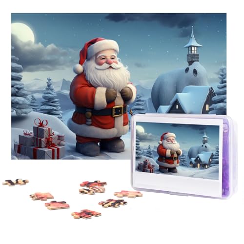 GFLFMXZW Puzzles, 500 Teile, personalisierbar, Weihnachten, Winter, Weihnachtsmann, Fotopuzzle, herausforderndes Bild, Puzzle für Erwachsene, personalisierbares Puzzle mit Aufbewahrungstasche (38,1 x von GFLFMXZW