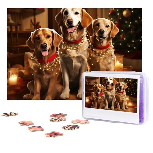 GFLFMXZW Puzzles, 500 Teile, personalisierbar, Weihnachtspuzzle, Hunde-Party, Fotopuzzle, herausforderndes Bild, Puzzle für Erwachsene, personalisierbares Puzzle mit Aufbewahrungstasche (38,1 x 25,9 von GFLFMXZW