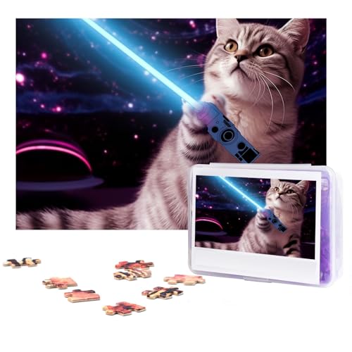 GFLFMXZW Puzzles, 500 Teile, personalisierbar, Weltraumkatze, niedlich, lustiges Fotopuzzle, herausforderndes Bild, Puzzle für Erwachsene, personalisierbares Puzzle mit Aufbewahrungstasche (38,1 x von GFLFMXZW