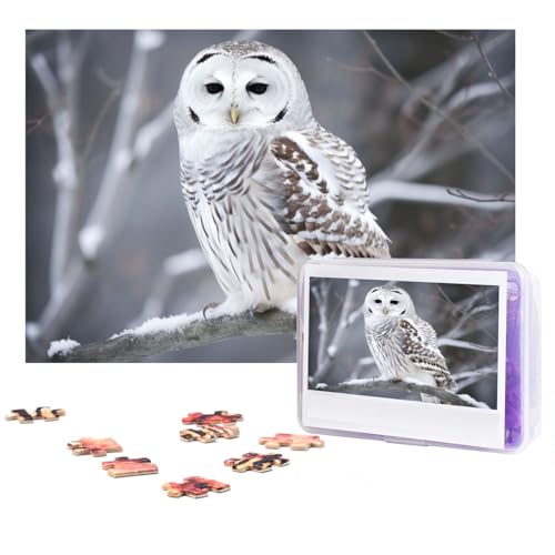 GFLFMXZW Puzzles, 500 Teile, personalisierbar, Winter, weiße Eule, Fotopuzzle, herausforderndes Bild, Puzzle für Erwachsene, personalisierbares Puzzle mit Aufbewahrungstasche (38,1 x 25,9 cm) von GFLFMXZW