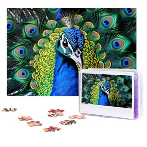 GFLFMXZW Puzzles, 500 Teile, personalisierbar, blauer Pfau, Fotopuzzle, herausforderndes Bild, Puzzle für Erwachsene, personalisierbares Puzzle mit Aufbewahrungstasche (38,1 x 25,9 cm) von GFLFMXZW