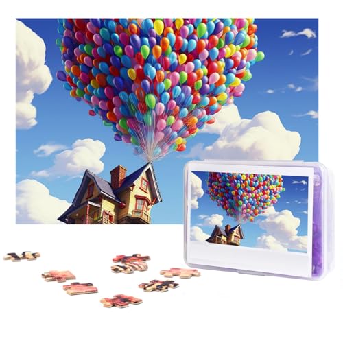 GFLFMXZW Puzzles, 500 Teile, personalisierbar, bunt, Ballon und Haus, Fotopuzzle, herausforderndes Bild, Puzzle für Erwachsene, personalisierbares Puzzle mit Aufbewahrungstasche (38,1 x 25,9 cm) von GFLFMXZW