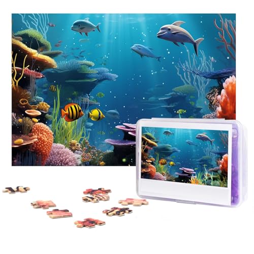 GFLFMXZW Puzzles, 500 Teile, personalisierbar, bunt, Unterwasserwelt, Fotopuzzle, herausforderndes Bild, Puzzle für Erwachsene, personalisierbares Puzzle mit Aufbewahrungstasche (38,1 x 25,9 cm) von GFLFMXZW