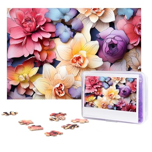 GFLFMXZW Puzzles, 500 Teile, personalisierbar, bunte Blumen, Fotopuzzle, herausforderndes Bild, Puzzle für Erwachsene, personalisierbares Puzzle mit Aufbewahrungstasche (38,1 x 25,9 cm) von GFLFMXZW