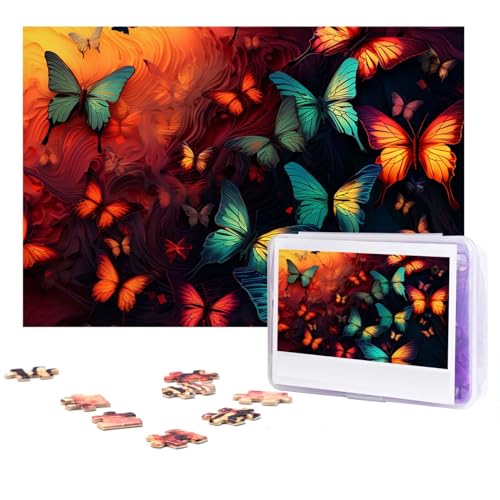 GFLFMXZW Puzzles, 500 Teile, personalisierbar, buntes Schmetterlingsmuster, Fotopuzzle, herausforderndes Bild, Puzzle für Erwachsene, personalisierbares Puzzle mit Aufbewahrungstasche (38,1 x 25,9 cm) von GFLFMXZW