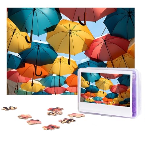 GFLFMXZW Puzzles, 500 Teile, personalisierbar, farbige Regenschirme, Fotopuzzle, herausforderndes Bild, Puzzle für Erwachsene, personalisierbares Puzzle mit Aufbewahrungstasche (38,1 x 25,9 cm) von GFLFMXZW