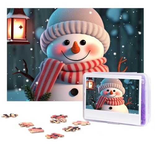 GFLFMXZW Puzzles, 500 Teile, personalisierbar, niedlicher Schneemann, Fotopuzzle, herausforderndes Bild, Puzzle für Erwachsene, personalisierbares Puzzle mit Aufbewahrungstasche (38,1 x 25,9 cm) von GFLFMXZW