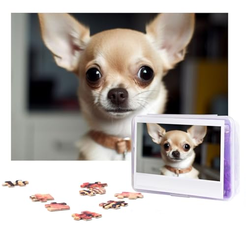 GFLFMXZW Puzzles, 500 Teile, personalisierbar, niedliches Chihuahua-Fotopuzzle, herausforderndes Bild, Puzzle für Erwachsene, personalisierbares Puzzle mit Aufbewahrungstasche (38,1 x 25,9 cm) von GFLFMXZW