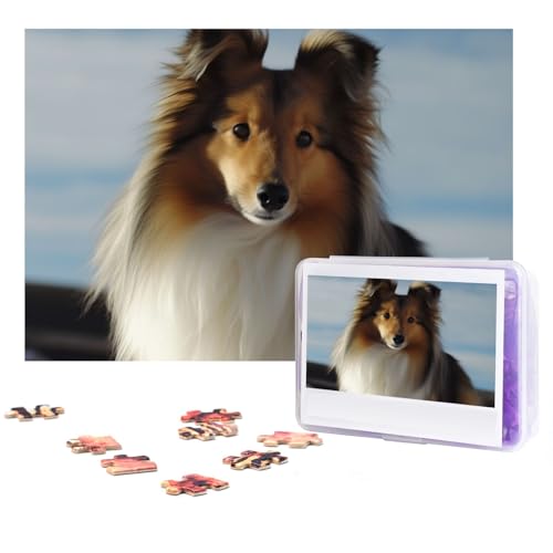 GFLFMXZW Puzzles, 500 Teile, personalisierbar, niedliches Shetland-Hunde-Fotopuzzle, herausforderndes Bild, Puzzle für Erwachsene, personalisierbares Puzzle mit Aufbewahrungstasche (38,1 x 25,9 cm) von GFLFMXZW