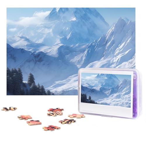 GFLFMXZW Puzzles, 500 Teile, personalisierbar, schneebedeckte Berge, Fotopuzzle für Erwachsene, personalisierbares Puzzle mit Aufbewahrungstasche (38,1 x 25,9 cm) von GFLFMXZW