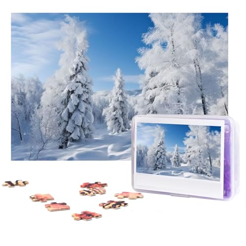 GFLFMXZW Puzzles, 500 Teile, personalisierbar, schneebedeckte Winterbäume, Fotopuzzle, anspruchsvolles Bilderpuzzle für Erwachsene, personalisiertes Puzzle mit Aufbewahrungstasche (38,1 x 25,9 cm) von GFLFMXZW