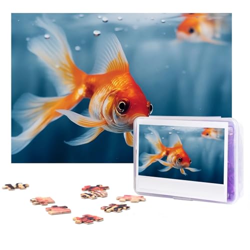 GFLFMXZW Puzzles, 500 Teile, personalisierbar, schwimmend, kleine Fische, Fotopuzzle, herausforderndes Bild, Puzzle für Erwachsene, personalisierbares Puzzle mit Aufbewahrungstasche (38,1 x 25,9 cm) von GFLFMXZW