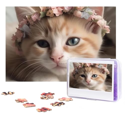 GFLFMXZW Puzzles, 500 Teile, personalisierbar, süße Tiere, niedliche Katze, Fotopuzzle, herausforderndes Bild, Puzzle für Erwachsene, personalisierbares Puzzle mit Aufbewahrungstasche (38,1 x 25,9 cm) von GFLFMXZW