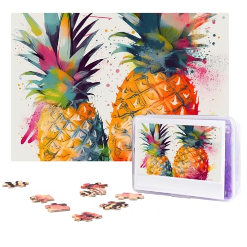 GFLFMXZW Puzzles, 500 Teile, personalisierbar, tropische Früchte, Aquarell, Ananas, Fotopuzzle, herausforderndes Bild, Puzzle für Erwachsene, personalisierbares Puzzle mit Aufbewahrungstasche (38,1 x von GFLFMXZW