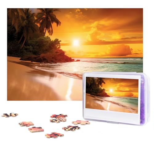 GFLFMXZW Puzzles, 500 Teile, personalisierbar, tropischer Strand, Sonnenuntergang, Fotopuzzle, herausforderndes Bild, Puzzle für Erwachsene, personalisierbares Puzzle mit Aufbewahrungstasche (38,1 x von GFLFMXZW