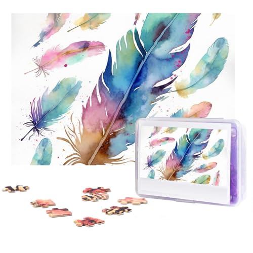 GFLFMXZW Puzzles, 500 Teile, personalisiertes Puzzle, Aquarell-Feder-Fotopuzzle, herausforderndes Bild, Puzzle für Erwachsene, personalisierbares Puzzle mit Aufbewahrungstasche (38,1 x 25,9 cm) von GFLFMXZW