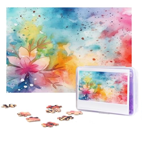 GFLFMXZW Puzzles, 500 Teile, personalisiertes Puzzle, Aquarell-Hintergrund, Fotopuzzle, herausforderndes Bild, Puzzle für Erwachsene, personalisierbares Puzzle mit Aufbewahrungstasche (38,1 x 25,9 cm) von GFLFMXZW