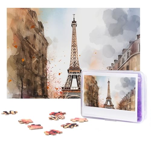 GFLFMXZW Puzzles, 500 Teile, personalisiertes Puzzle, Aquarell-Puzzle, Paris, Fotopuzzle, herausforderndes Bild, Puzzle für Erwachsene, personalisierbares Puzzle mit Aufbewahrungstasche (38,1 x 25,9 von GFLFMXZW