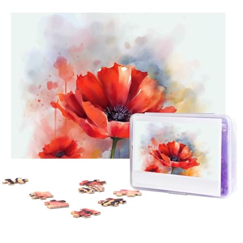 GFLFMXZW Puzzles, 500 Teile, personalisiertes Puzzle, Aquarell-rote Blume, Fotopuzzle, herausforderndes Bild, Puzzle für Erwachsene, personalisierbares Puzzle mit Aufbewahrungstasche (38,1 x 25,9 cm) von GFLFMXZW