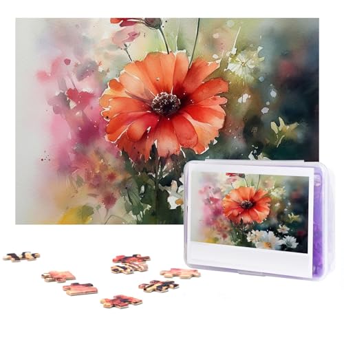 GFLFMXZW Puzzles, 500 Teile, personalisiertes Puzzle, Aquarellmalerei, Fotopuzzle, herausforderndes Bild, Puzzle für Erwachsene, personalisierbares Puzzle mit Aufbewahrungstasche (38,1 x 25,9 cm) von GFLFMXZW