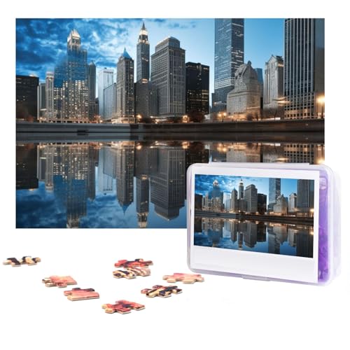 GFLFMXZW Puzzles, 500 Teile, personalisiertes Puzzle, Chicago reflektiertes Fotopuzzle, herausforderndes Bild, Puzzle für Erwachsene, personalisierbares Puzzle mit Aufbewahrungstasche (38,1 x 25,9 cm) von GFLFMXZW