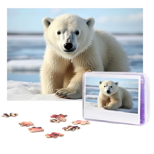 GFLFMXZW Puzzles, 500 Teile, personalisiertes Puzzle, Eisbär-Fotopuzzle, herausforderndes Bild, Puzzle für Erwachsene, personalisierbares Puzzle mit Aufbewahrungstasche (38,1 x 25,9 cm) von GFLFMXZW