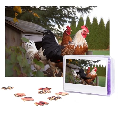 GFLFMXZW Puzzles, 500 Teile, personalisiertes Puzzle, Hinterhof-Hühner, Fotopuzzle, herausforderndes Bild, Puzzle für Erwachsene, personalisierbares Puzzle mit Aufbewahrungstasche (38,1 x 25,9 cm) von GFLFMXZW