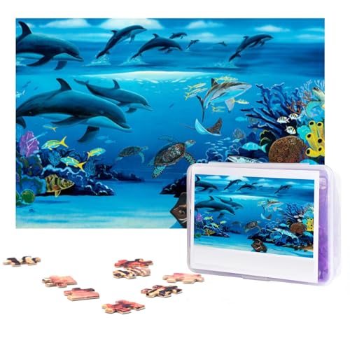 GFLFMXZW Puzzles, 500 Teile, personalisiertes Puzzle, Meerdelfin-Fotopuzzle, herausforderndes Bild, Puzzle für Erwachsene, personalisierbares Puzzle mit Aufbewahrungstasche (38,1 x 25,9 cm) von GFLFMXZW