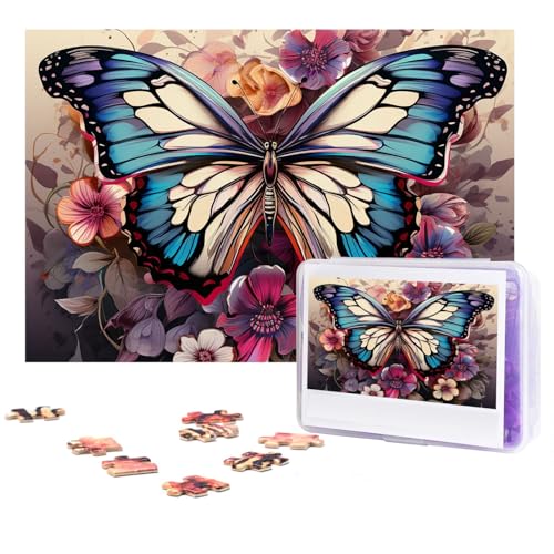 GFLFMXZW Puzzles, 500 Teile, personalisiertes Puzzle, Schmetterling, Blumenfotopuzzle, herausforderndes Bild, Puzzle für Erwachsene, personalisierbares Puzzle mit Aufbewahrungstasche (38,1 x 25,9 cm) von GFLFMXZW