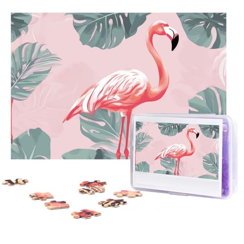 GFLFMXZW Puzzles, 500 Teile, personalisiertes Puzzle, Sommer, Flamingo, Palmblätter, Fotopuzzle, herausforderndes Bild, Puzzle für Erwachsene, personalisierbares Puzzle mit Aufbewahrungstasche (38,1 x von GFLFMXZW