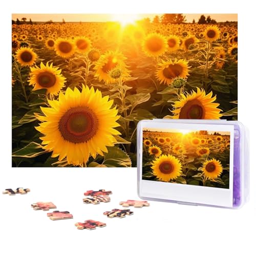 GFLFMXZW Puzzles, 500 Teile, personalisiertes Puzzle, Sonnenschein, Sonnenblumenfeld, Fotopuzzle, herausforderndes Bild, Puzzle für Erwachsene, personalisierbares Puzzle mit Aufbewahrungstasche (38,1 von GFLFMXZW