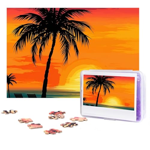 GFLFMXZW Puzzles, 500 Teile, personalisiertes Puzzle, Sonnenuntergang, Palme, Fotopuzzle, herausforderndes Bild, Puzzle für Erwachsene, personalisierbares Puzzle mit Aufbewahrungstasche (38,1 x 25,9 von GFLFMXZW