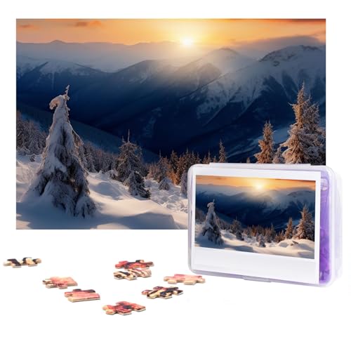 GFLFMXZW Puzzles, 500 Teile, personalisiertes Puzzle, Sonnenuntergang, Winter, Berge, Fotopuzzle, herausforderndes Bild, Puzzle für Erwachsene, personalisierbares Puzzle mit Aufbewahrungstasche (38,1 von GFLFMXZW