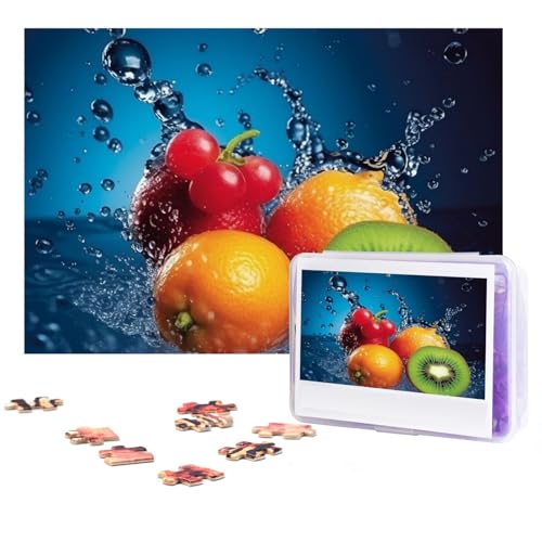 GFLFMXZW Puzzles, 500 Teile, personalisiertes Puzzle, Wassertropfen, Obst, Fotopuzzle, herausforderndes Bild, Puzzle für Erwachsene, personalisierbares Puzzle mit Aufbewahrungstasche (38,1 x 25,9 cm) von GFLFMXZW