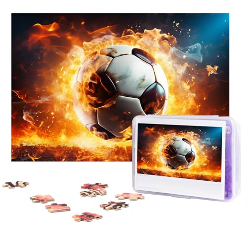 GFLFMXZW Puzzles, 500 Teile, personalisiertes Puzzle, brennender Fußball, Fotopuzzle, herausforderndes Bild, Puzzle für Erwachsene, personalisierbares Puzzle mit Aufbewahrungstasche (38,1 x 25,9 cm) von GFLFMXZW