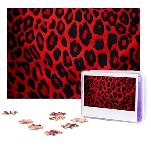 GFLFMXZW Puzzles, 500 Teile, personalisiertes Puzzle, rotes Leopardenmuster, Fotopuzzle, herausforderndes Bild, Puzzle für Erwachsene, personalisierbares Puzzle mit Aufbewahrungstasche (38,1 x 25,9 von GFLFMXZW