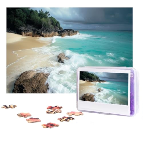 GFLFMXZW Puzzles, 500 Teile, personalisiertes Puzzle, ruhiges Küstenfotopuzzle, herausforderndes Bild, Puzzle für Erwachsene, personalisierbares Puzzle mit Aufbewahrungstasche (38,1 x 25,9 cm) von GFLFMXZW