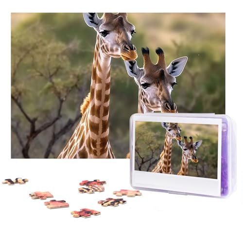 GFLFMXZW Puzzles, 500 Teile, personalisiertes Puzzle, zwei Giraffen, Fotopuzzle, herausforderndes Bild, Puzzle für Erwachsene, personalisierbares Puzzle mit Aufbewahrungstasche (38,1 x 25,9 cm) von GFLFMXZW