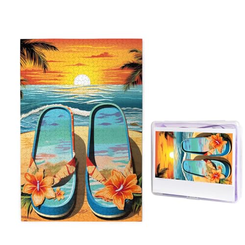 GFLFMXZW Puzzles 1000 Teile, personalisierte Puzzles, Flip-Flops und tropische Strand-Szene, Fotopuzzle, herausforderndes Bilder-Puzzle für Erwachsene, personalisiertes Puzzle mit Aufbewahrungstasche von GFLFMXZW