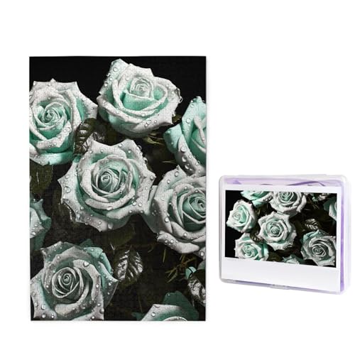 GFLFMXZW Puzzles 1000 Teile, personalisierte Puzzles, grüne Rose, Fotopuzzle, herausforderndes Bild, Puzzle für Erwachsene, personalisierbares Puzzle mit Aufbewahrungstasche (50 x 74,9 cm) von GFLFMXZW