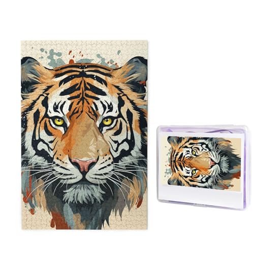 GFLFMXZW Puzzles 1000 Teile, personalisiertes Puzzle, handgezeichnetes Tiger-Fotopuzzle, herausforderndes Bilder-Puzzle für Erwachsene, personalisiertes Puzzle mit Aufbewahrungstasche (50 x 74,9 cm) von GFLFMXZW