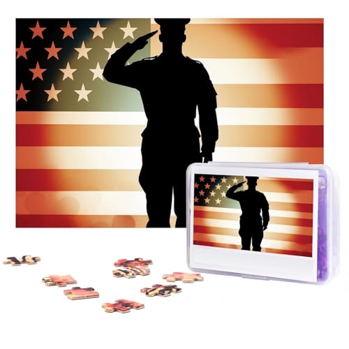 GFLFMXZW Puzzles 500 Teile, personalisiertes Puzzle, Dankeschön, Soldat, Saluting, Fotopuzzle, herausforderndes Bilder-Puzzle für Erwachsene, personalisiertes Puzzle mit Aufbewahrungstasche (38,1 x von GFLFMXZW