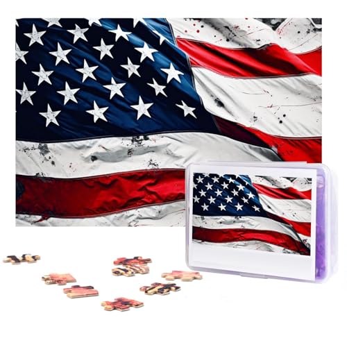 GFLFMXZW Puzzles 500 Teile, personalisiertes Puzzle, US-Flagge, Fotopuzzle, herausforderndes Bild, Puzzle für Erwachsene, personalisierbares Puzzle mit Aufbewahrungstasche (38,1 x 25,9 cm) von GFLFMXZW