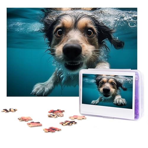 GFLFMXZW Puzzles 500 Teile, personalisiertes Puzzle, Unterwasser-Hunde-Fotopuzzle, herausforderndes Bild, Puzzle für Erwachsene, personalisierbares Puzzle mit Aufbewahrungstasche (38,1 x 25,9 cm) von GFLFMXZW