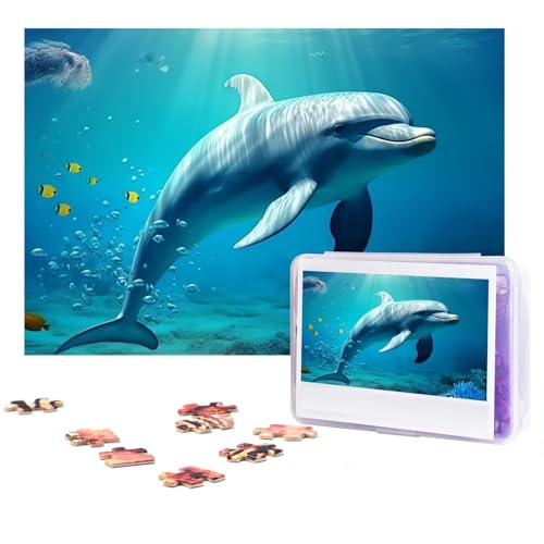 GFLFMXZW Puzzles 500 Teile, personalisiertes Puzzle, Unterwasserwelt, Delfin, Fisch, Fotopuzzle, herausforderndes Bild, Puzzle für Erwachsene, personalisierbares Puzzle mit Aufbewahrungstasche (38,1 x von GFLFMXZW